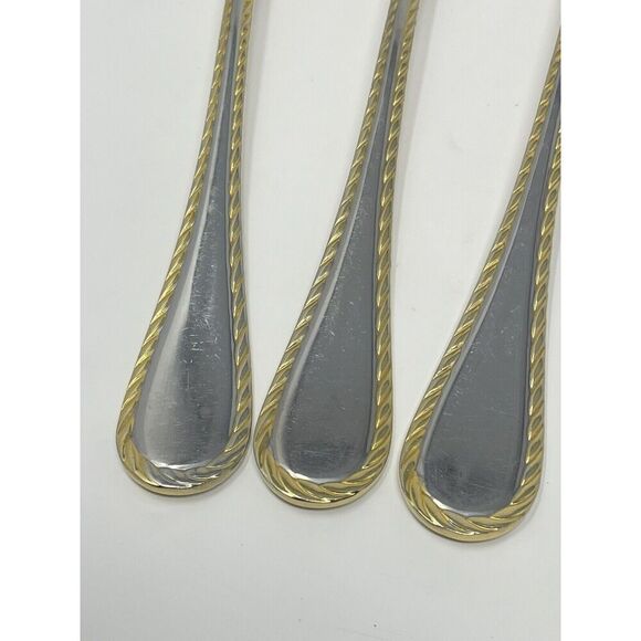 Oneida GOLDEN BELMONT Stainless Rope Edge Gold Dinner Forks 8 1/8” Set Of 3 - Picture 3 of 7